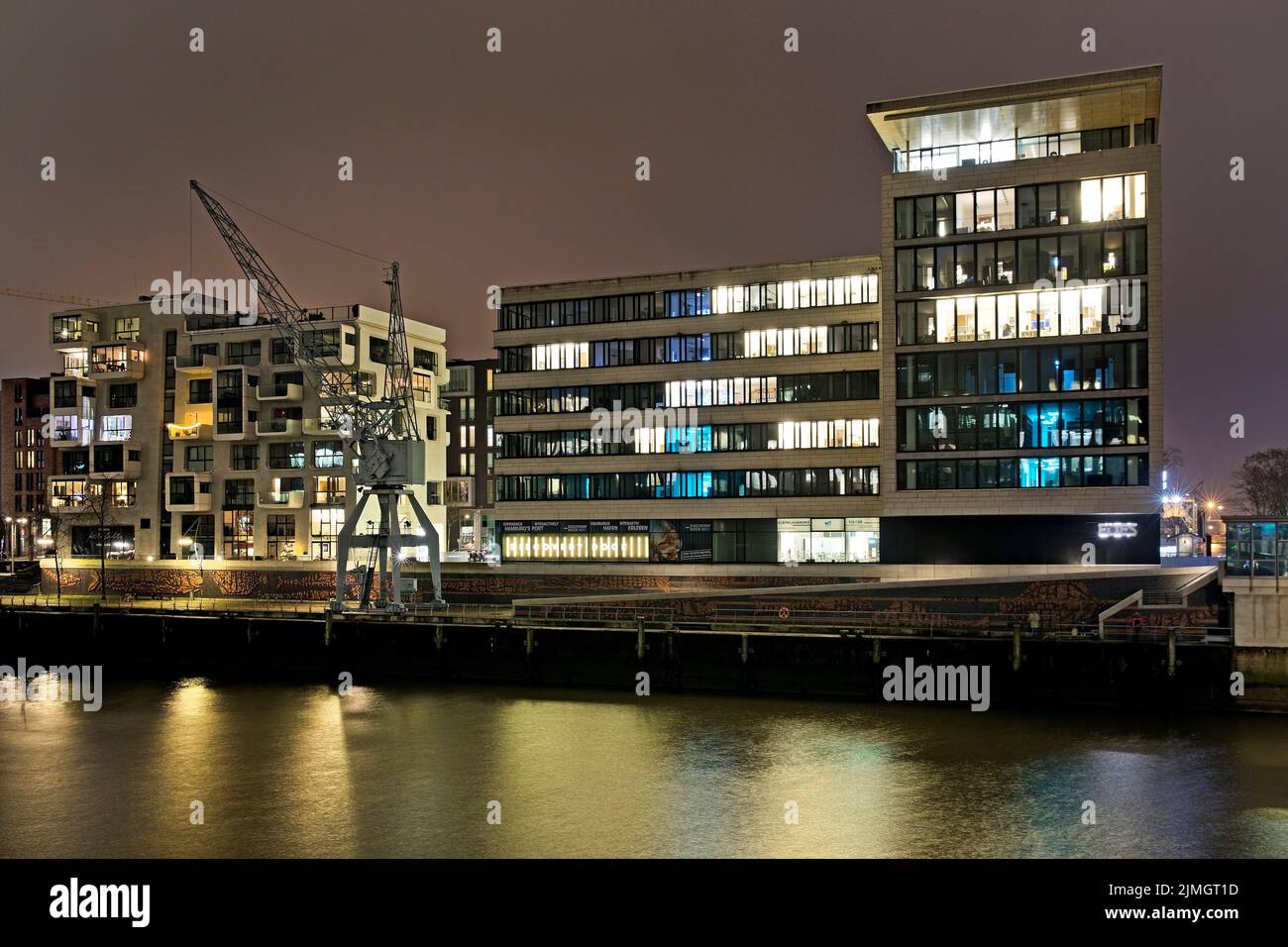 Kaiserkai at night, HafenCity, Hamburg, Germany, Europe Stock Photo
