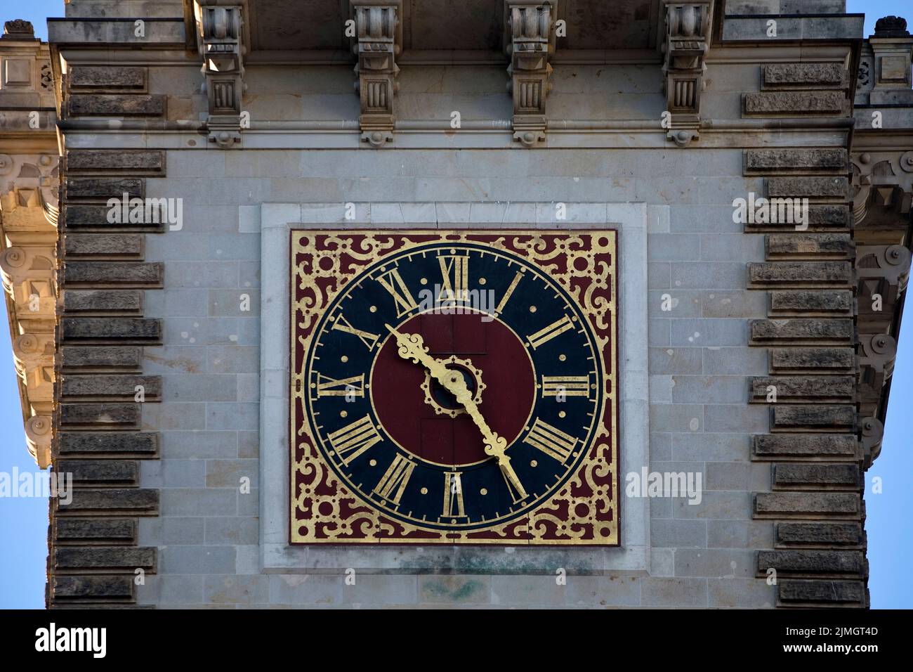 The clock in the Hamburg City Hall tower, Hamburg, Germany, Europe