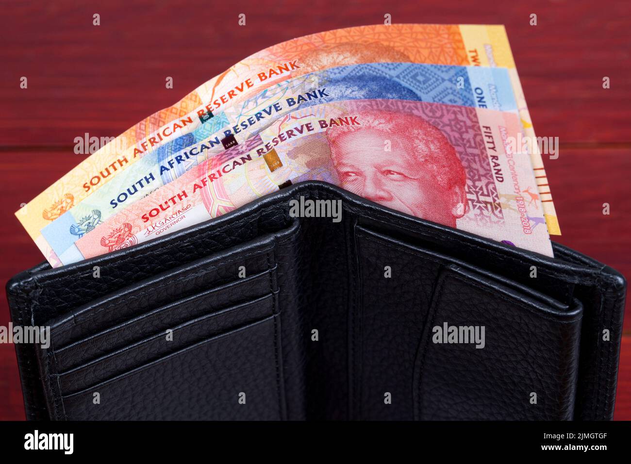 South African money in the black wallet Stock Photo Alamy