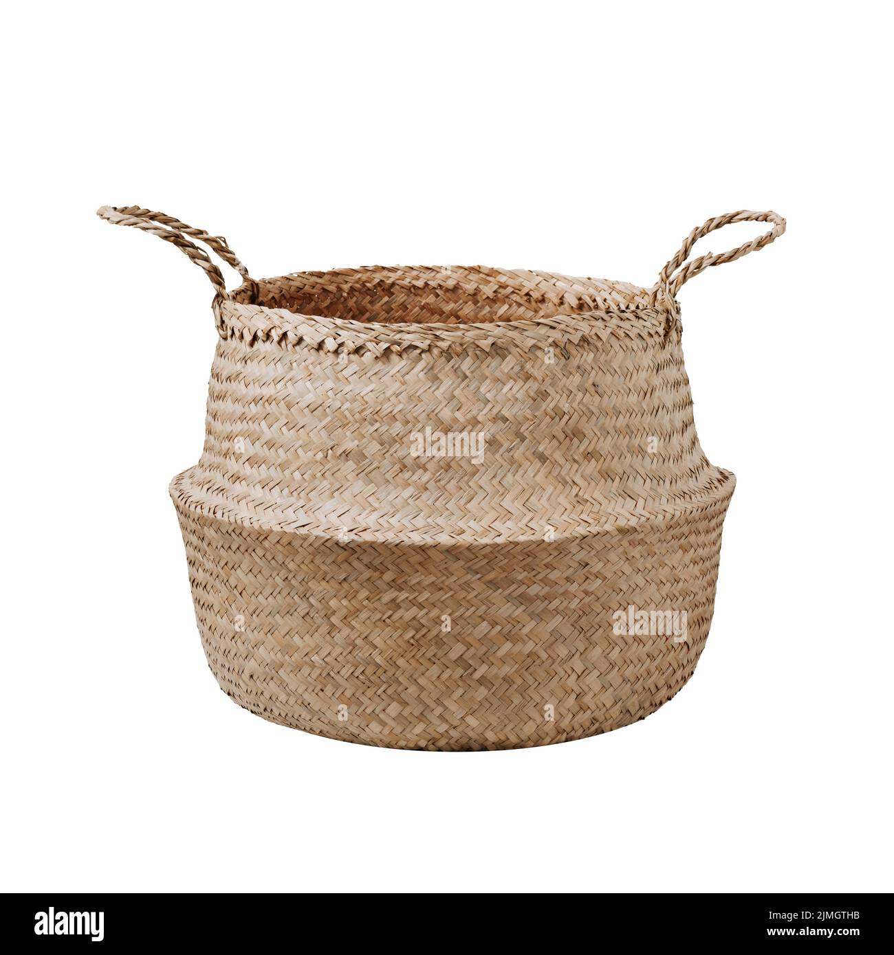 Seagrass round basket isolated on white Stock Photo Alamy