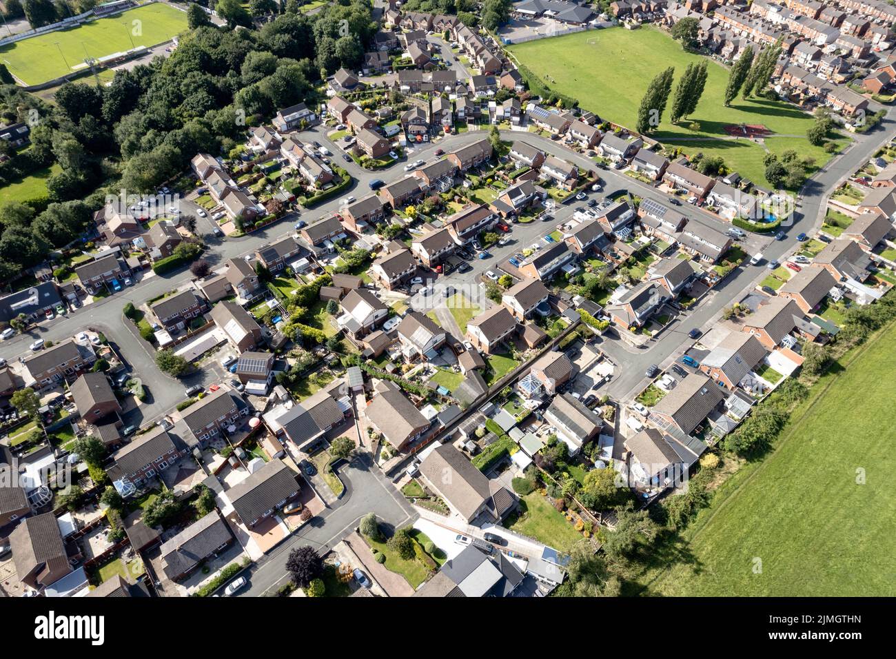 Aerial Houses Residential British England Drone Above View Summer Blue
