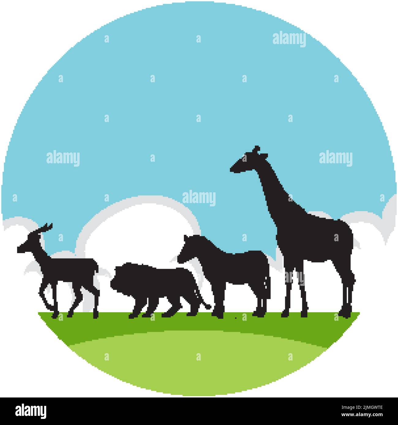 Silhouette wild animals in round shape illustration Stock Vector Image