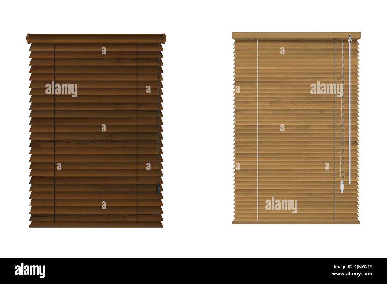 Window wooden rolling shutters, brown venetian blinds isolated on white background. Vector realistic set of wood jalousie curtains, louver shades for Stock Vector