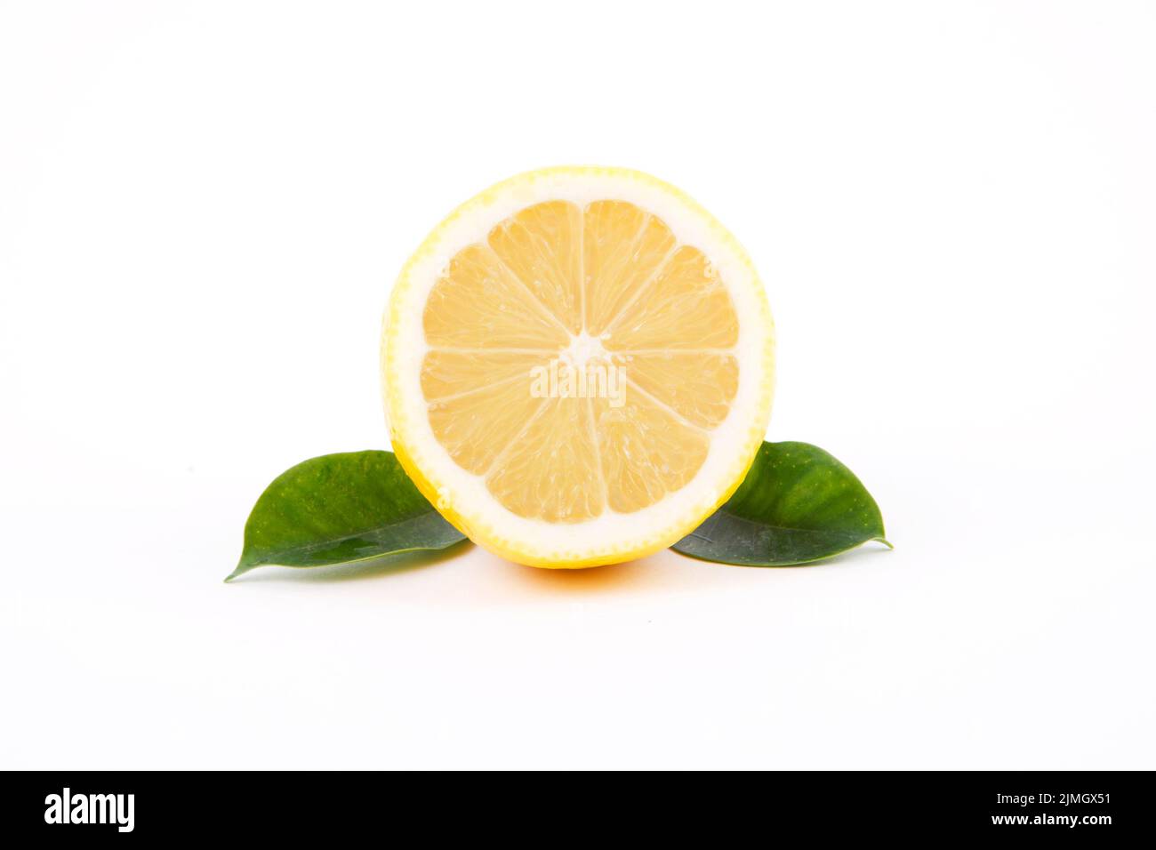 Fresh lemon with leaves on a white background Stock Photo