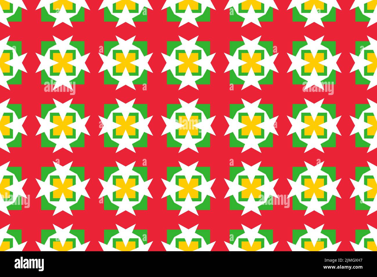 Geometric pattern in the colors of the national flag of Myanmar. The colors of Myanmar. Stock Photo