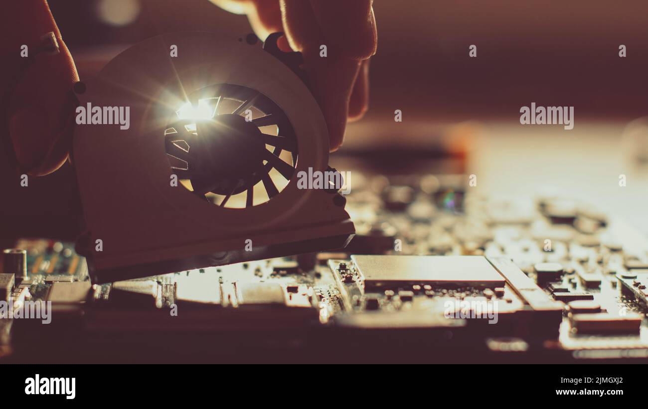 computer repair disassembled cooling system Stock Photo