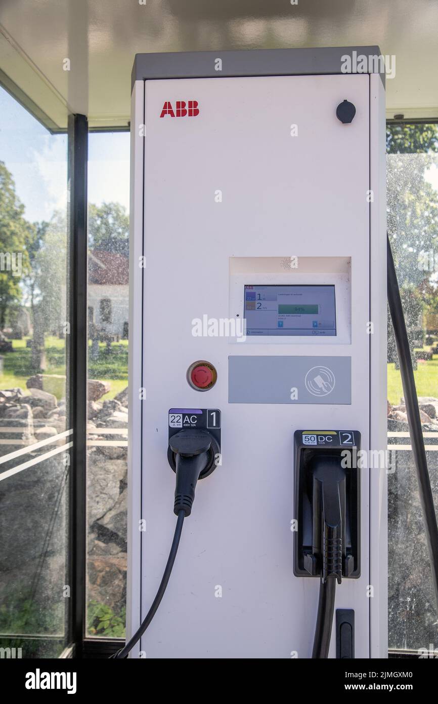 public Electric Vehicle Charging Point in Malmkoping Sweden Stock Photo