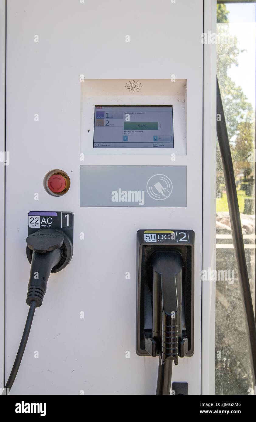 public Electric Vehicle Charging Point in Malmkoping Sweden Stock Photo