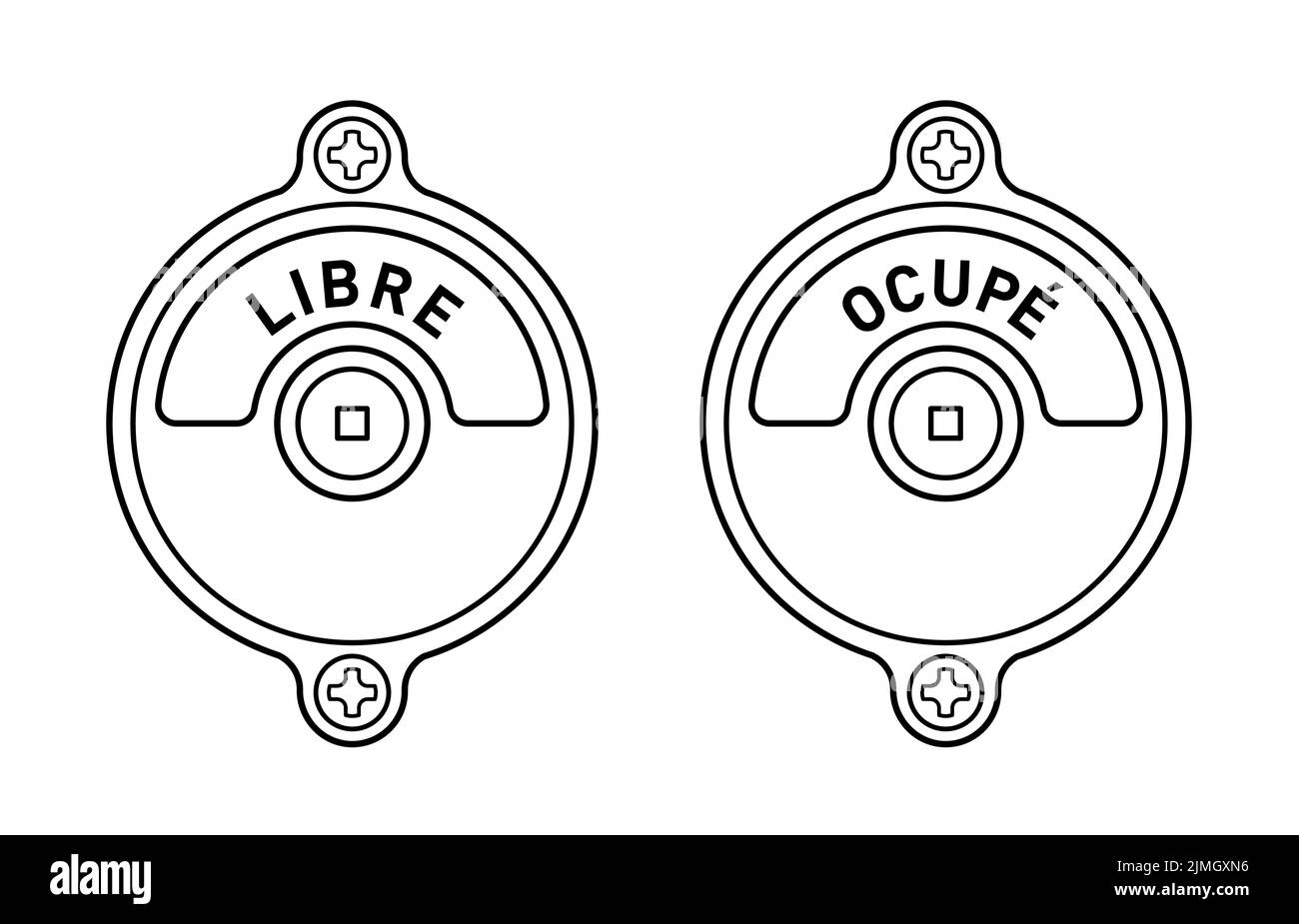 Vector illustration set of public toilet door locks with french text, libre for vacant, ocupe for occupied Stock Vector