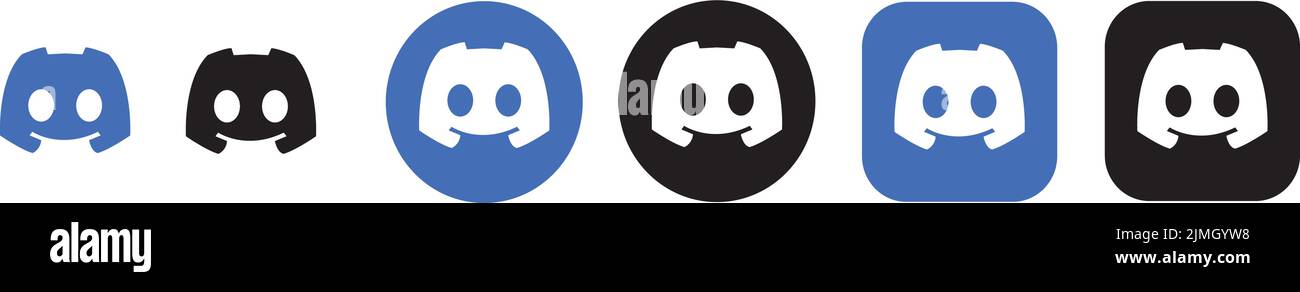 A vector of discord icons set in white, blue and black colors - social ...