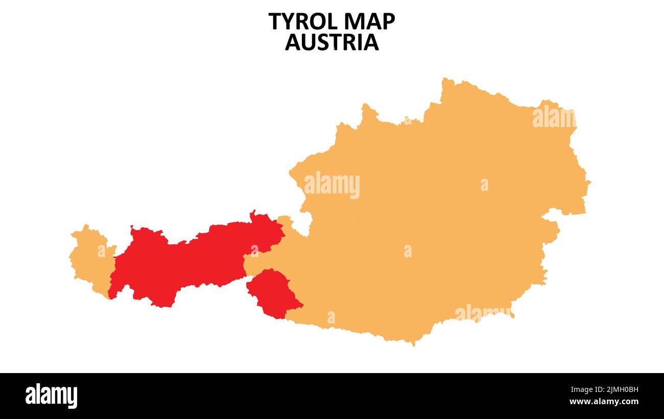 Tyrol regions map highlighted on Austria map. Stock Vector