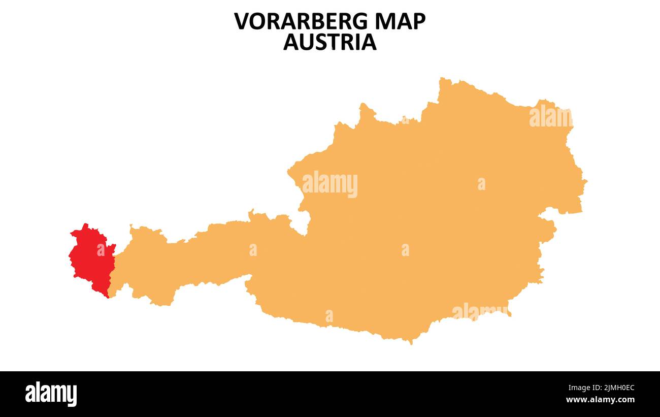 Vorarlberg regions map highlighted on Austria map. Stock Vector