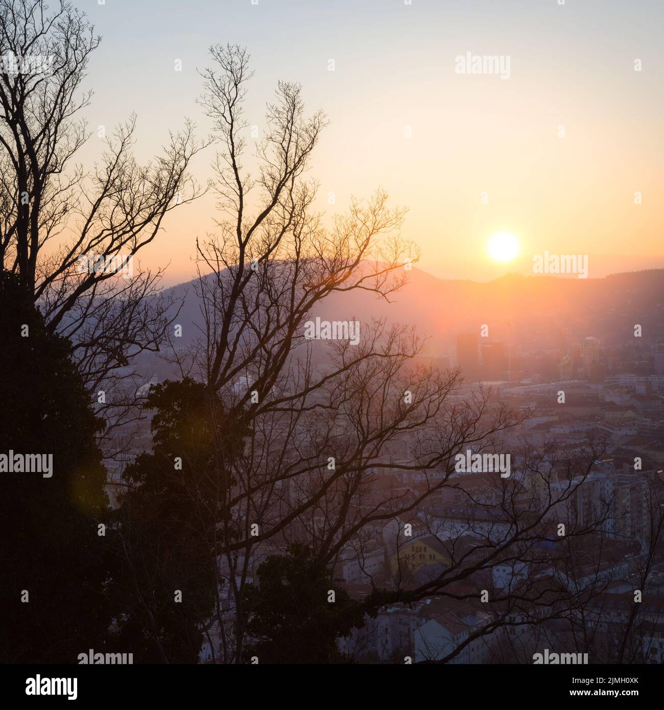 Sunset at the Schlossberg in Graz Stock Photo