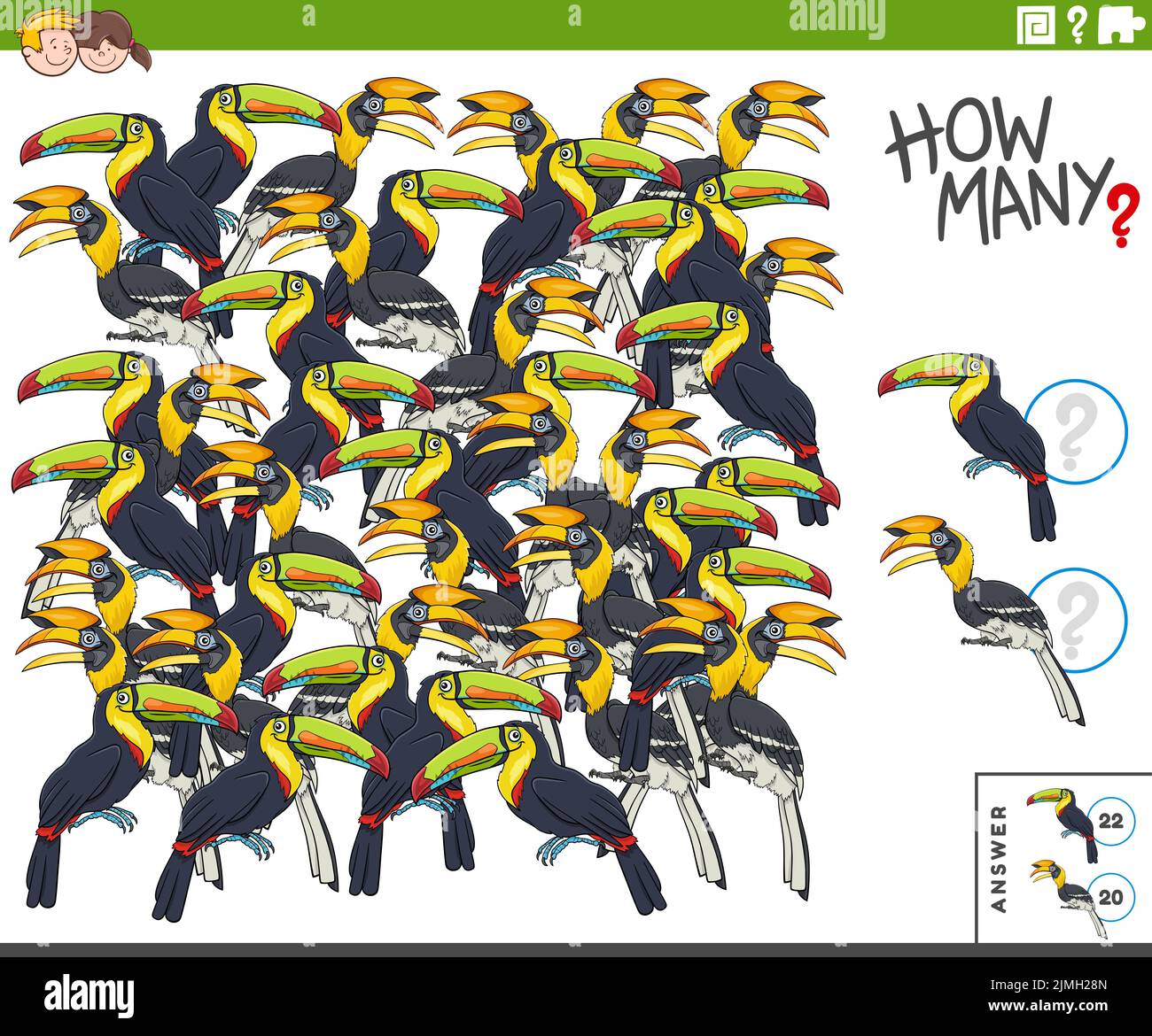 Counting game with cartoon birds animal characters Stock Photo - Alamy