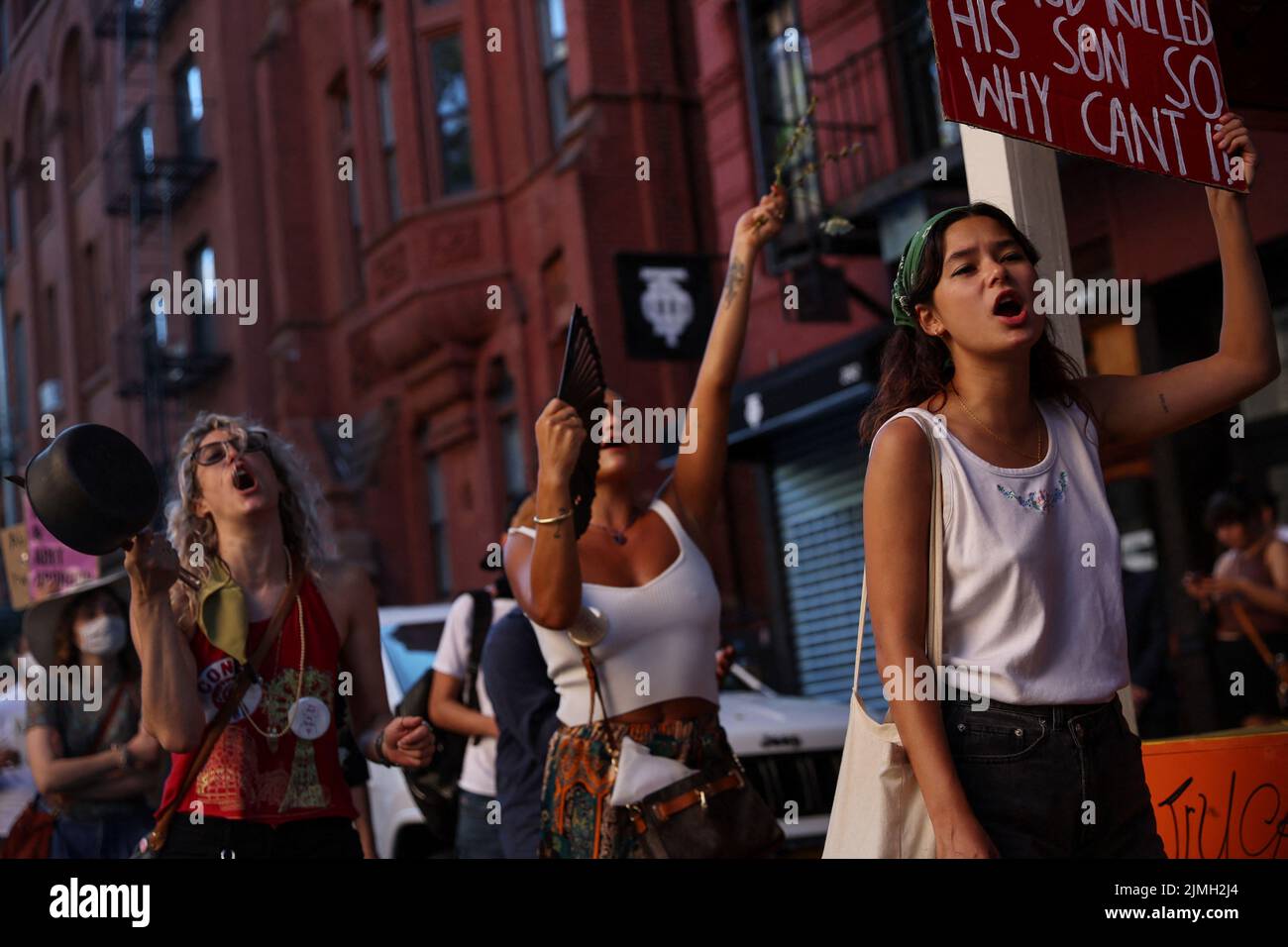 Abortion rights activists march outside St. Patrick's Old Cathedral in New York City,  U.S., August 6, 2022. REUTERS/Shannon Stapleton Stock Photo