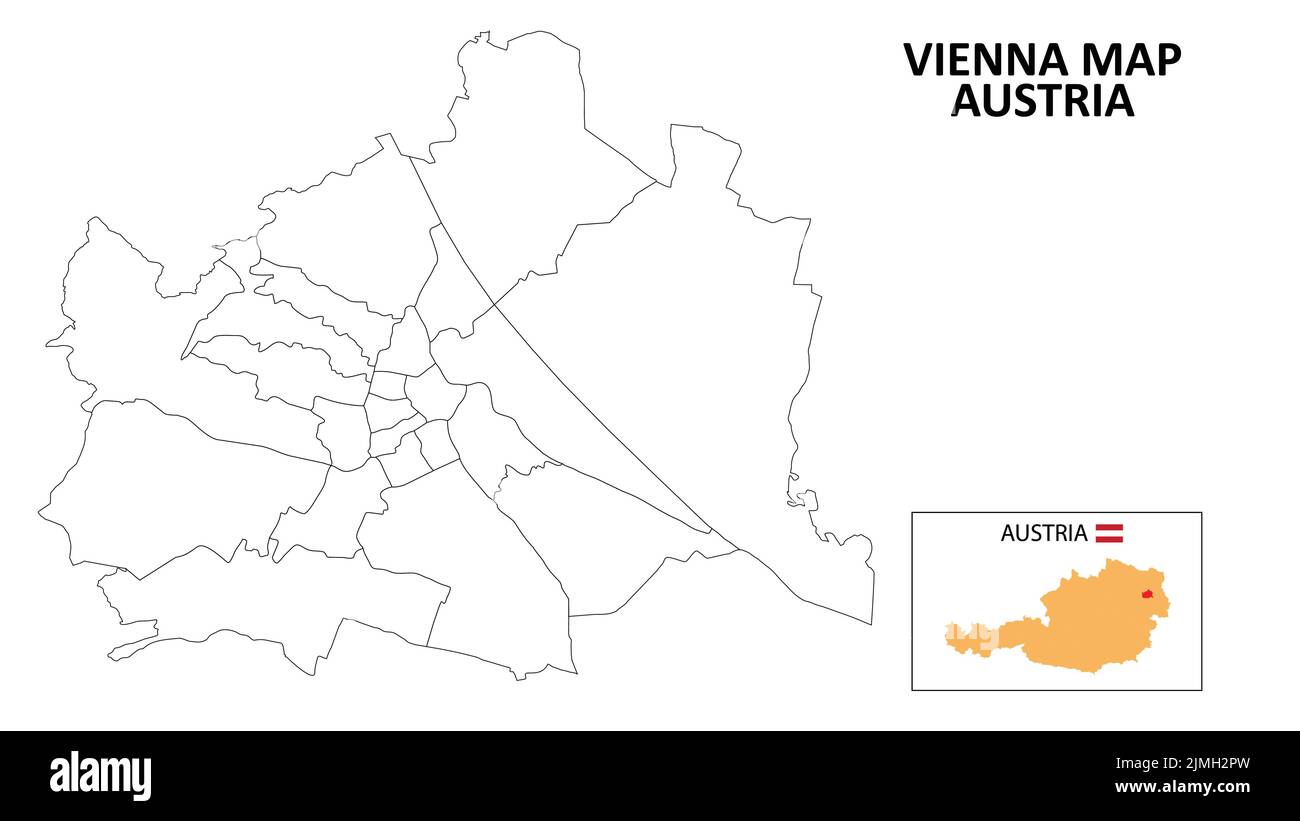 Vienna Map. State and district map of Vienna. Political map of Vienna with outline and black and white design. Stock Vector