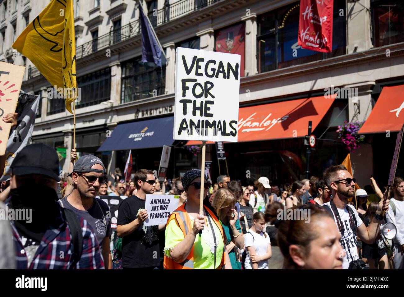 An activist seen holding a placard supporting animal rights during the ...