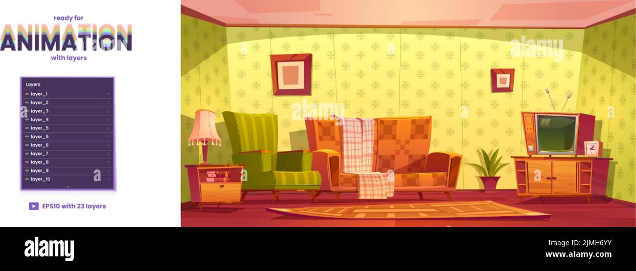 Stuff In Roon Animation Parallax background old living room with retro furniture and stuff. 2d ...