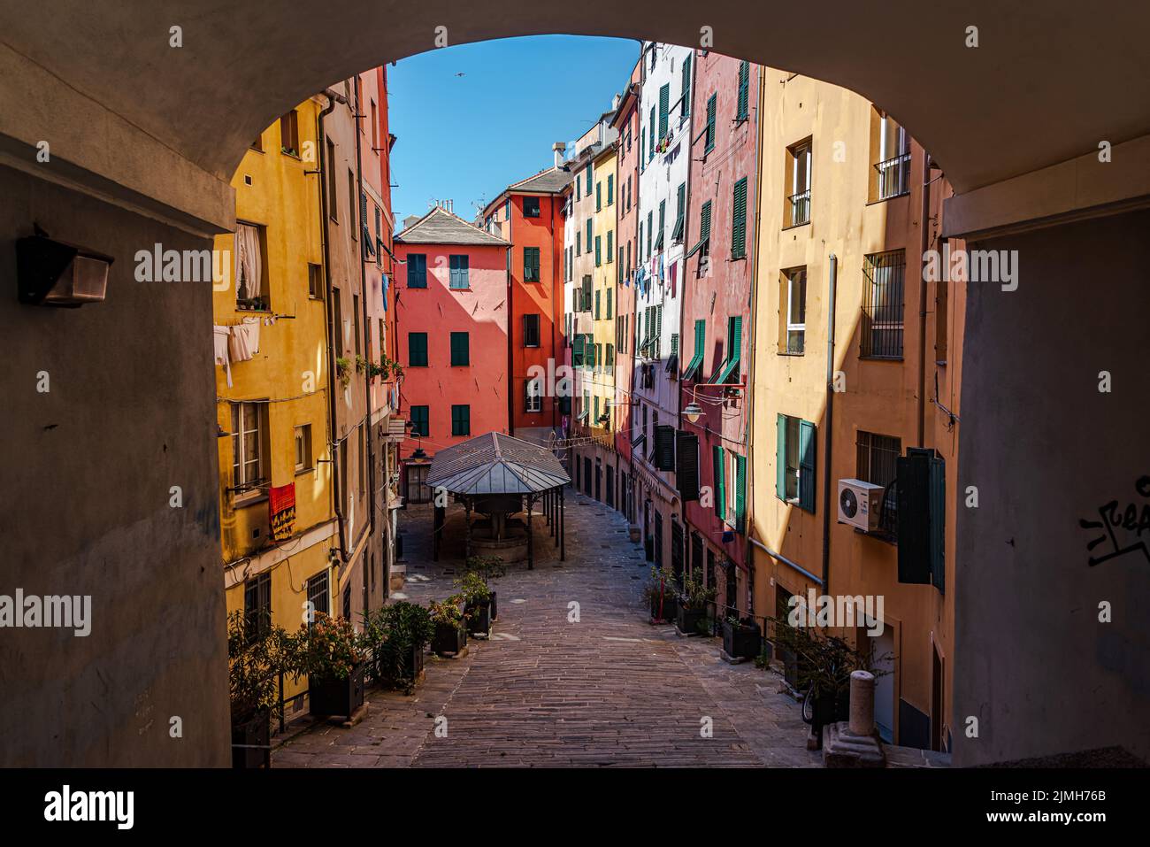Little square in the old town of Genoa Stock Photo