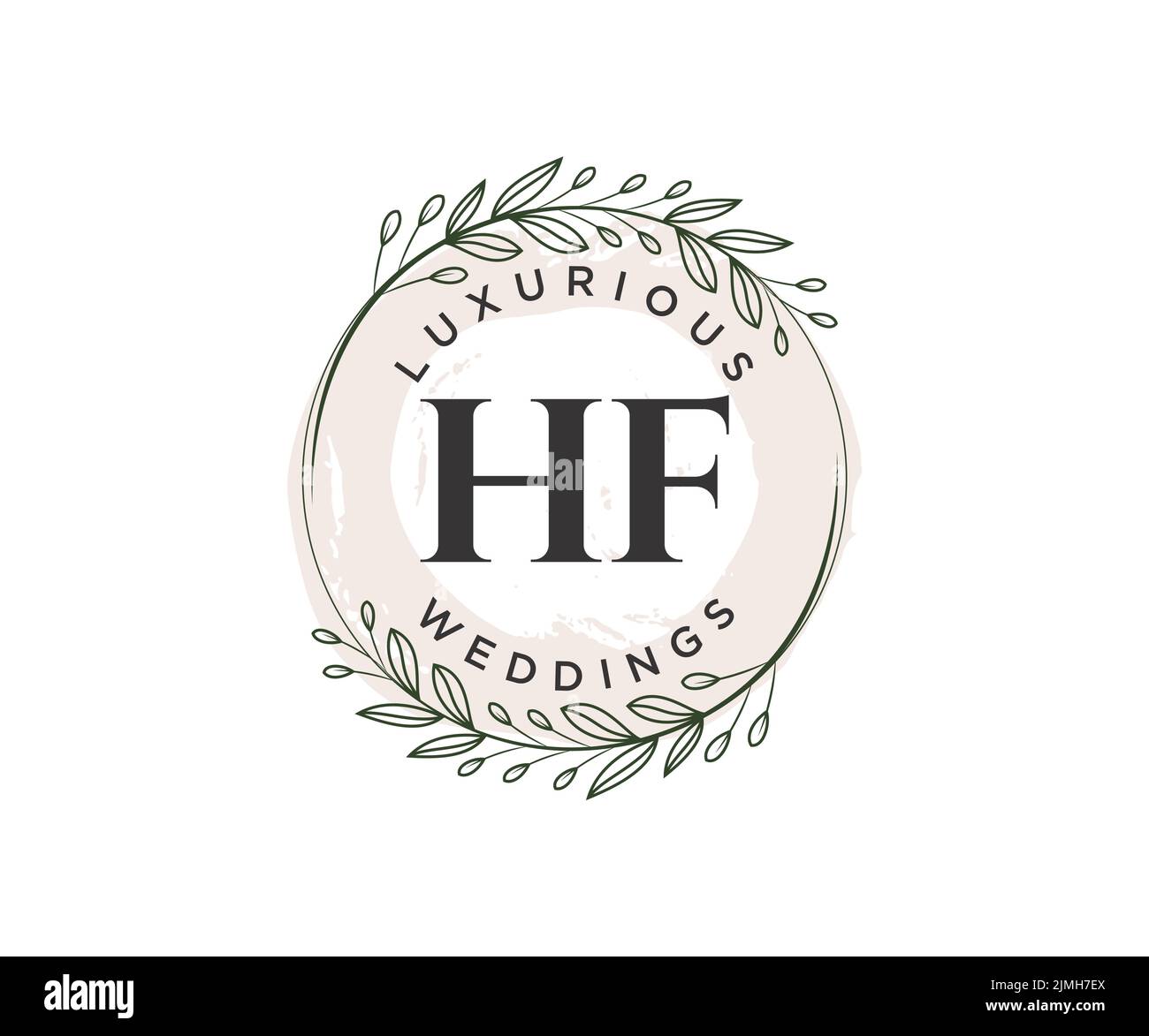 HF Initials letter Wedding monogram logos template, hand drawn modern minimalistic and floral templates for Invitation cards, Save the Date, elegant Stock Vector