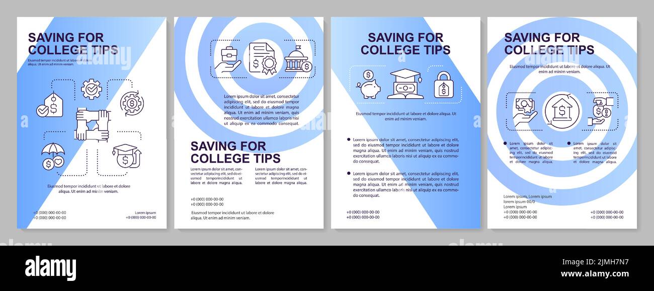 Saving finances for college tips blue brochure template Stock Vector