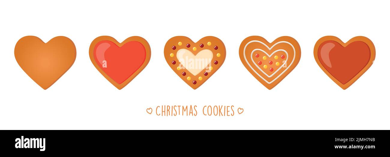 christmas cookies gingerbread set with different icing and sugar decoration heart Stock Vector