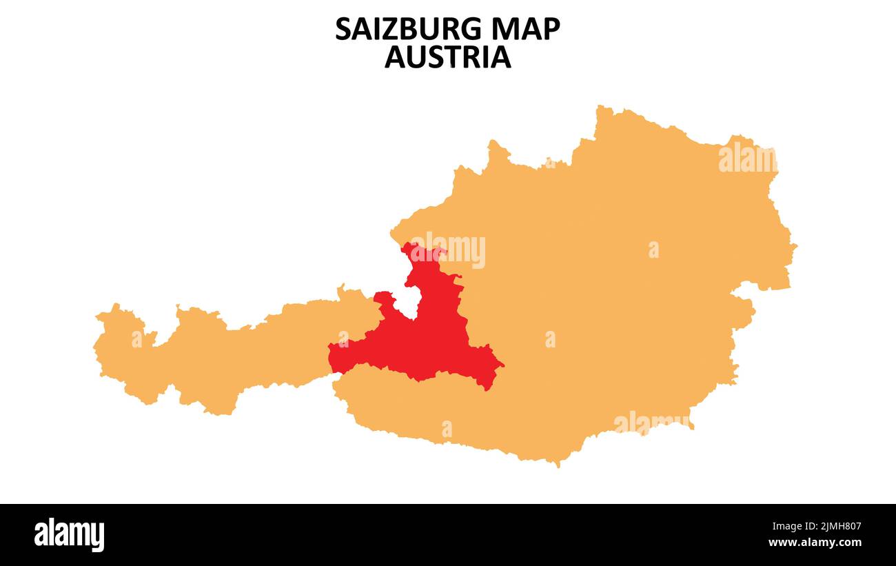 Salzburg regions map highlighted on Austria map. Stock Vector
