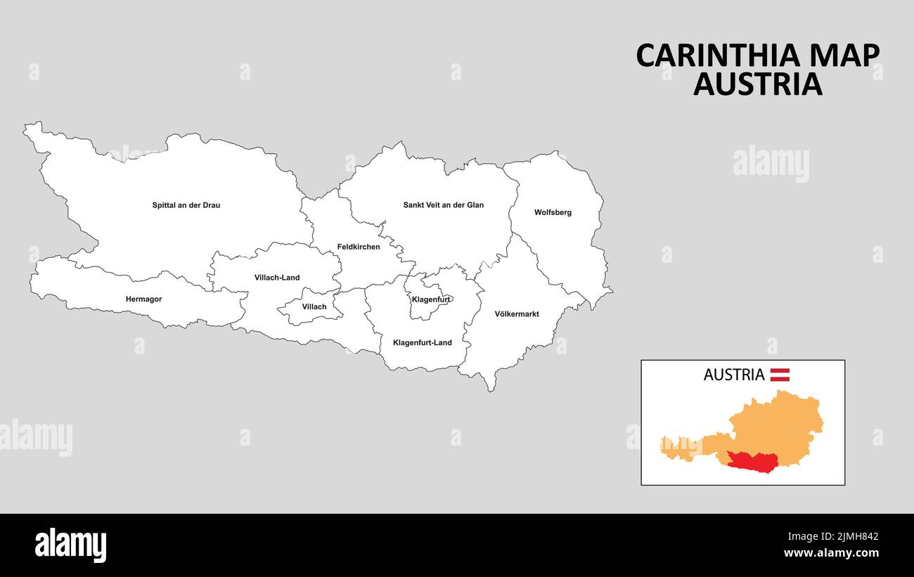 Carinthia Map. State and district map of Carinthia. Administrative map of Carinthia with district and capital in white color. Stock Vector