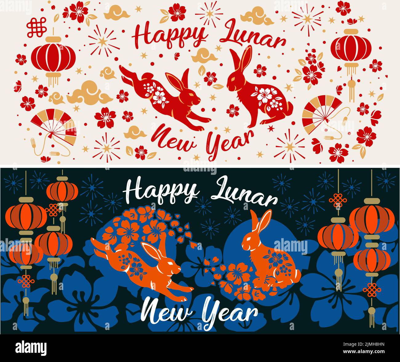 set of cards and banners Happy Chinese New Year 2023, Asian elements