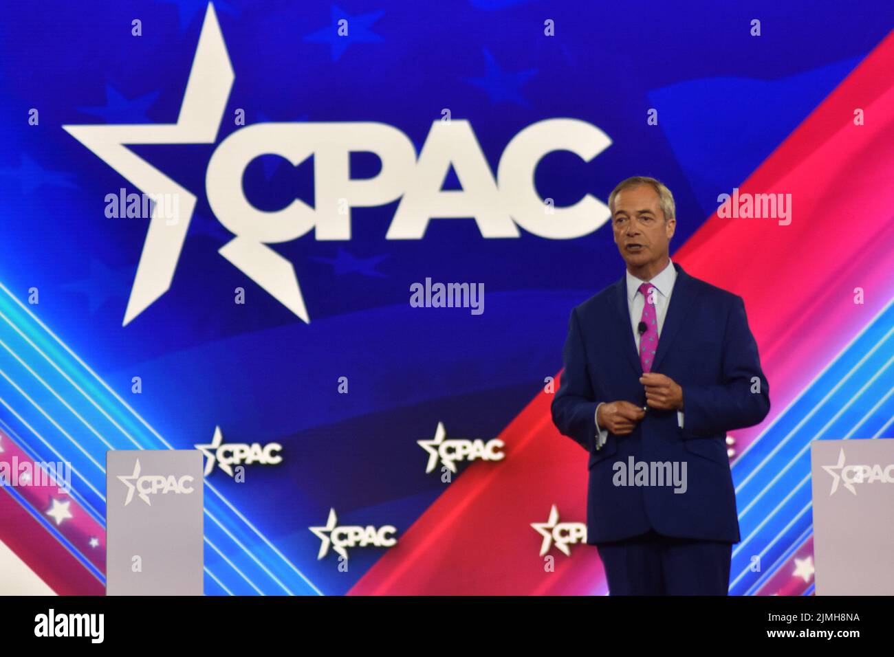 Dallas, TX, USA. 6th Aug, 2022. (NEW) Nigel Farage delivers remarks at the Conservative Political Action Conference 2022 in Dallas, Texas. August 6, 2022, Dallas, TX, USA. Nigel Farage delivers remarks during the Conservative Political Action Conference (CPAC), held in the state of Texas, in United States, on Saturday (6). Nigel Paul Farage is a British broadcaster and former politician who was Leader of the UK Independence Party from 2006 to 2009 and 2010 to 2016 and Leader of the Brexit Party from 2019 to 2021. Credit: ZUMA Press, Inc./Alamy Live News Credit: ZUMA Press, Inc./Alamy Live News Stock Photo