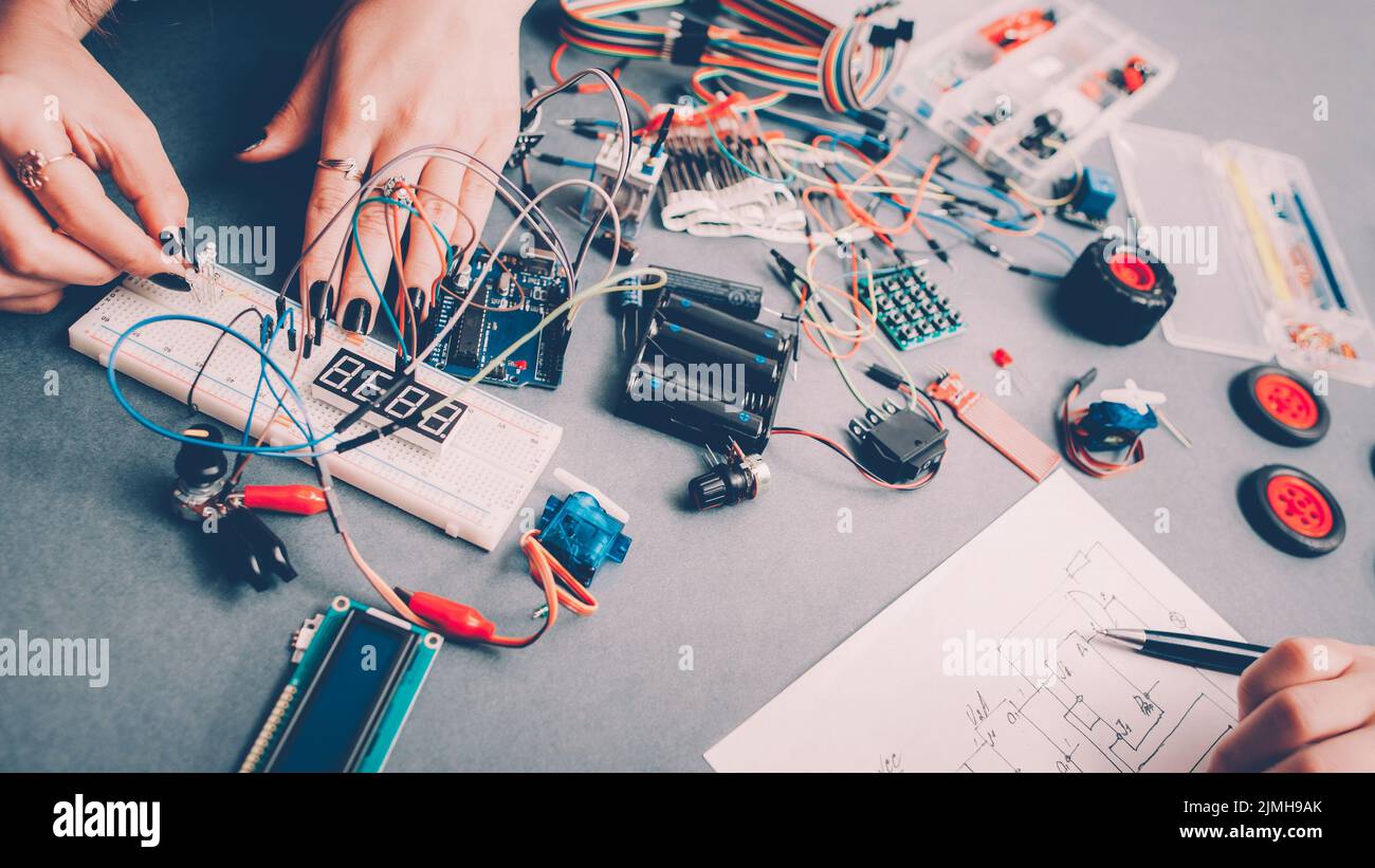 Diy rc car model female engineer components stock photo alamy