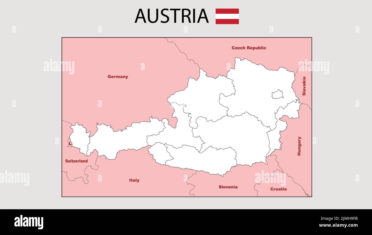 Austria Map. Political map of Austria. Italy Map with neighboring countries and borders. Stock Vector