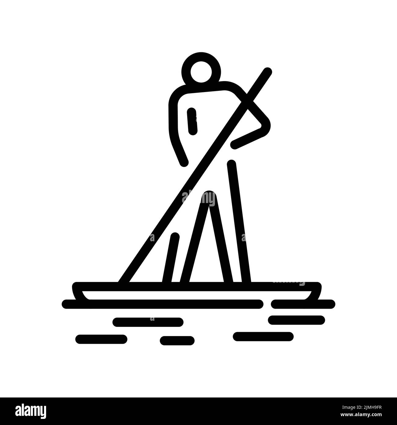 Paddleboarding black line icon. Water activity. Pictogram for web page. Stock Vector