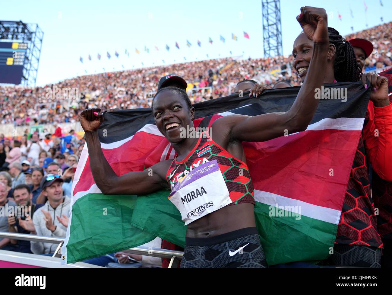 Kenya's Mary Moraa celebrates winning gold after the Women's 800m Final at Alexander Stadium on day nine of the 2022 Commonwealth Games in Birmingham. Picture date: Saturday August 6, 2022. Stock Photo
