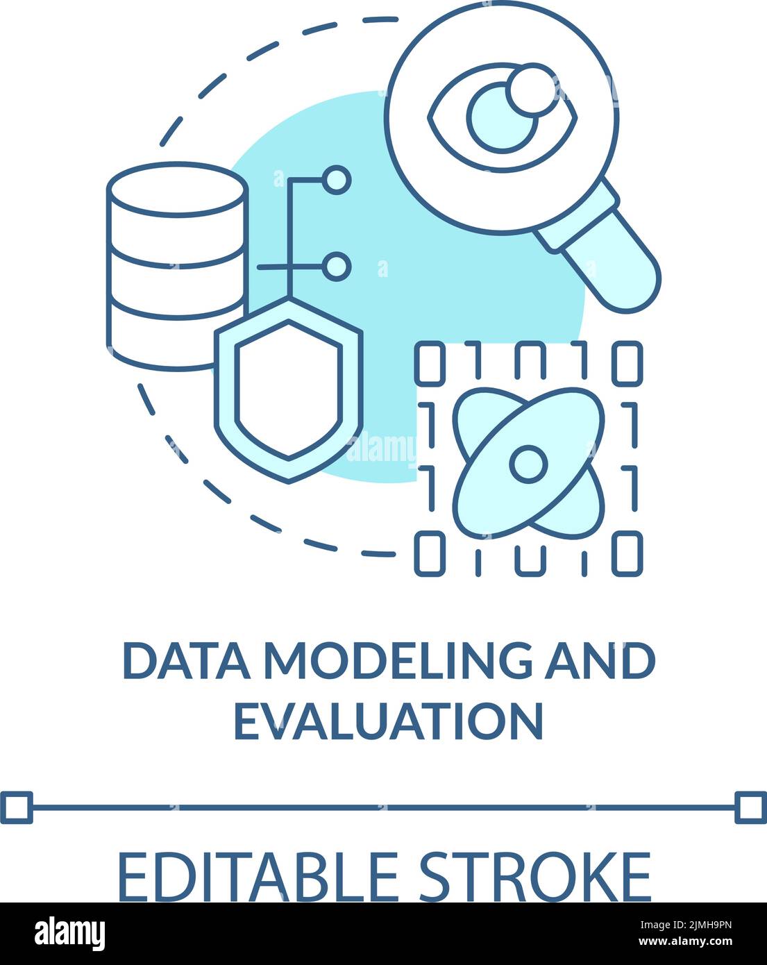 Data modeling and evaluation turquoise concept icon Stock Vector