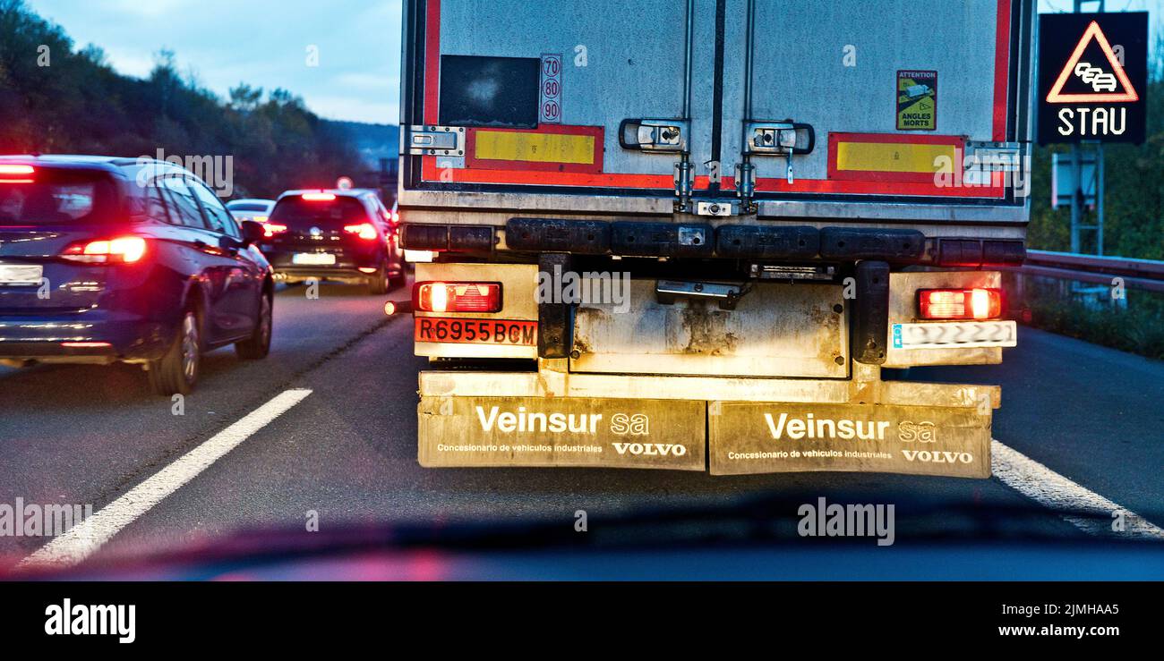 Full closure on the A1 highway, view from the car, Wuppertal, North Rhine-Westphalia, Germany Stock Photo