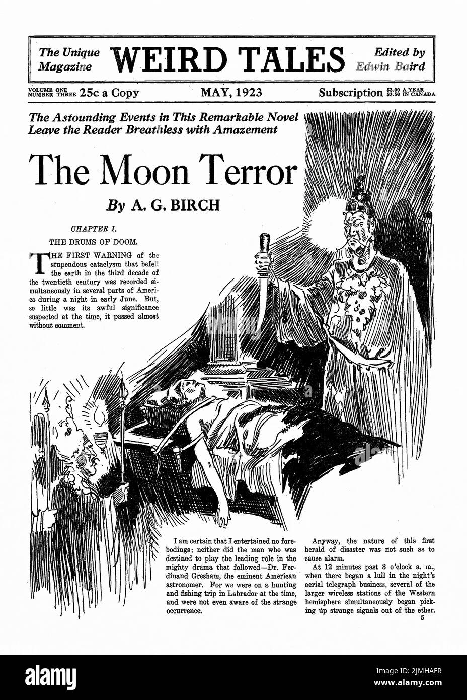 The Moon Terror, by A. G. Birch. Illustration from Weird Tales, May 1923 Stock Photo