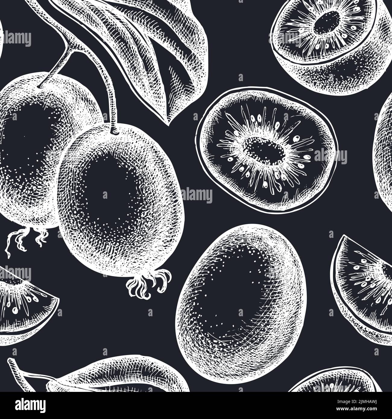 Fruits seamless pattern background design. Engraved style. Hand drawn ...