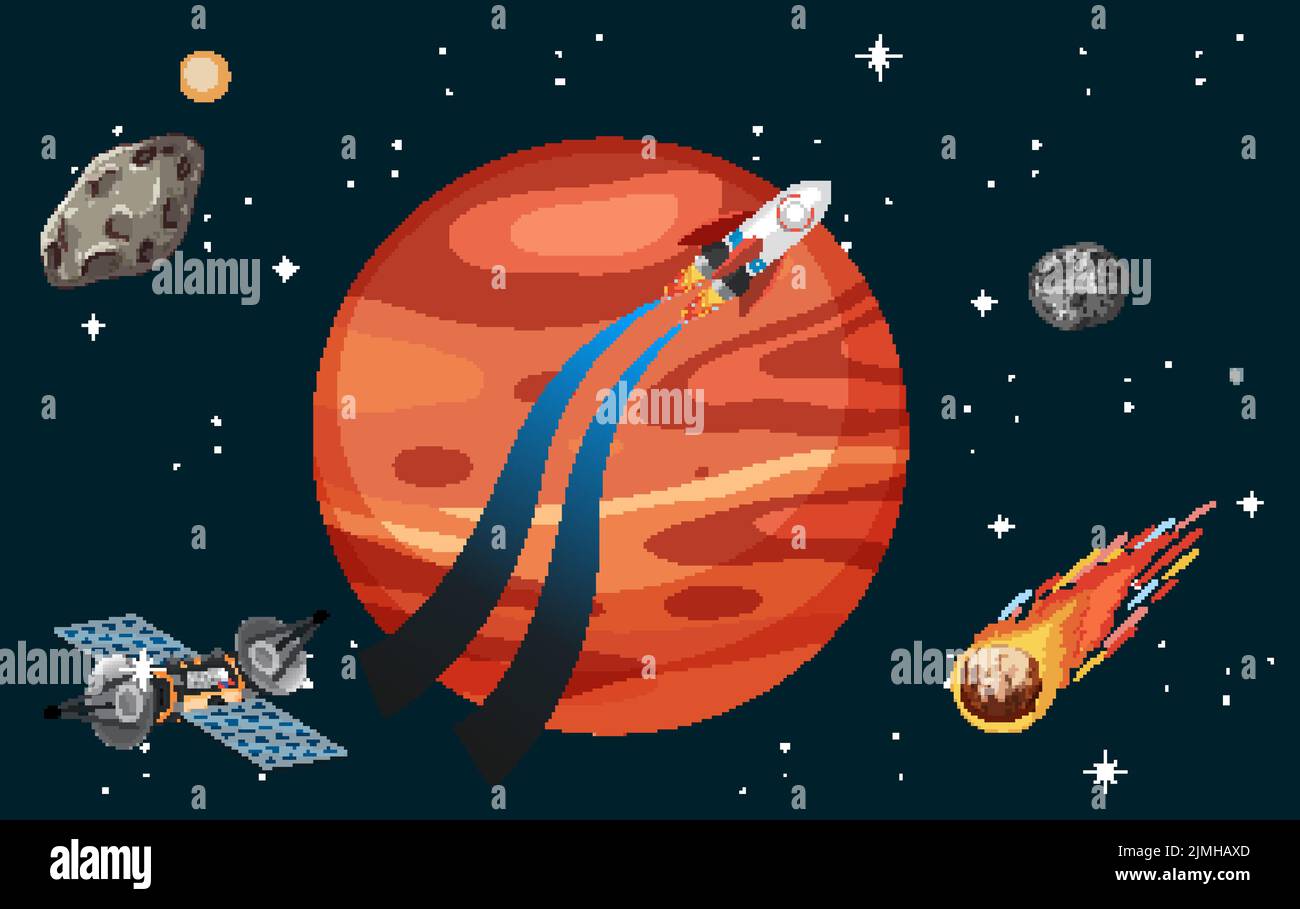 Mars planet in the space with satellite illustration Stock Vector Image ...