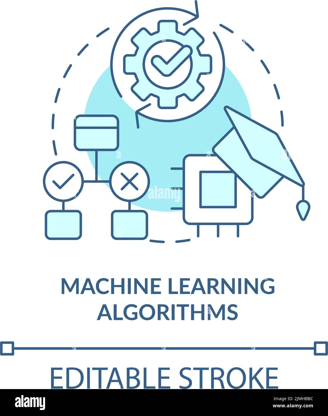 Machine learning algorithms turquoise concept icon Stock Vector