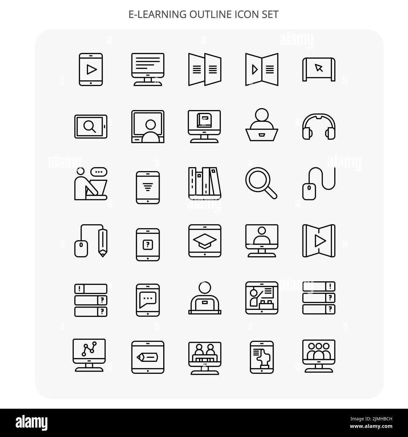 A set of icons about online learning with a white background Stock ...