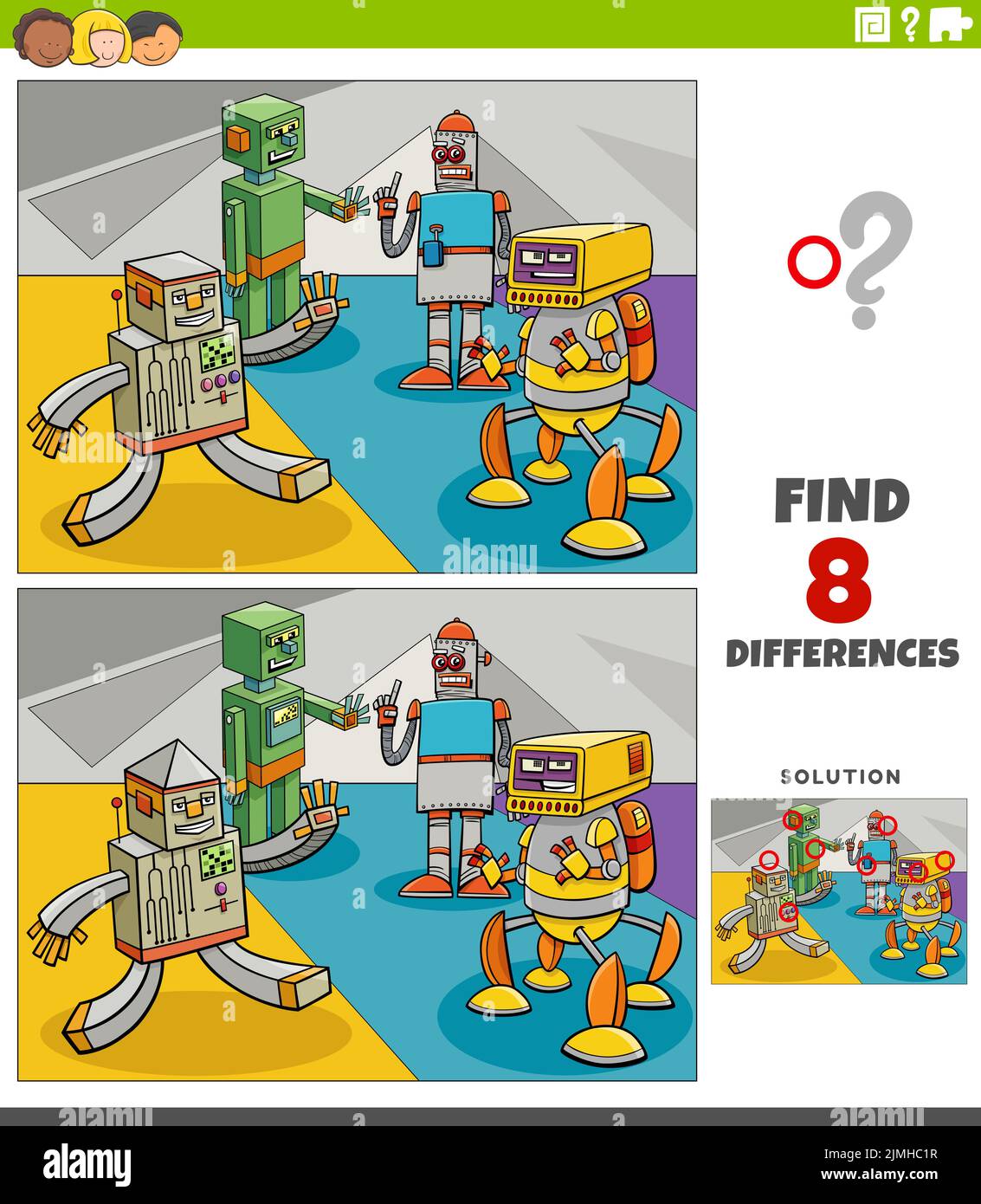 Differences educational game with robots fantasy characters Stock Photo ...