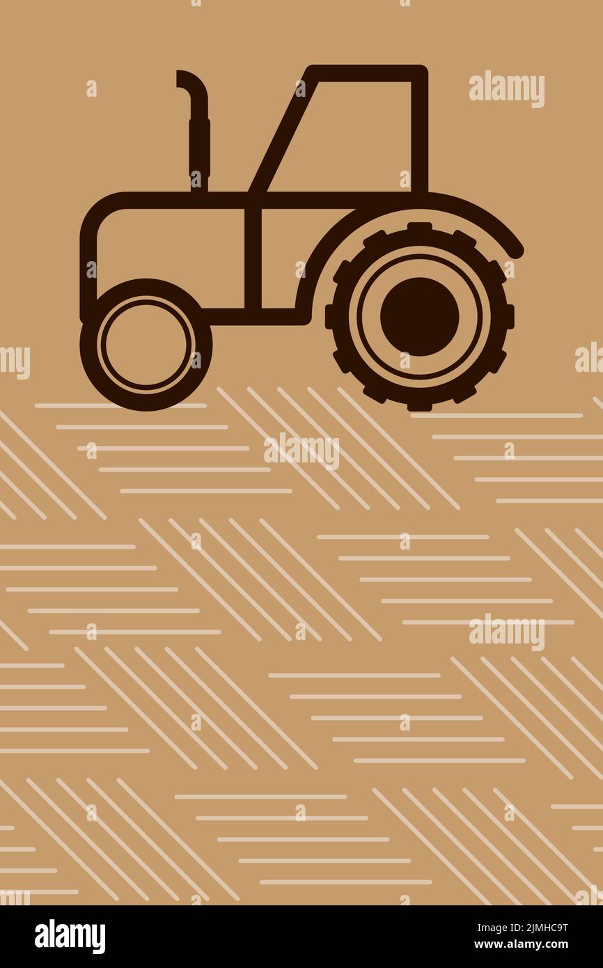 Tractor harvesting the land. Graphic Agriculture poster with copy space. Vector illustration Stock Vector