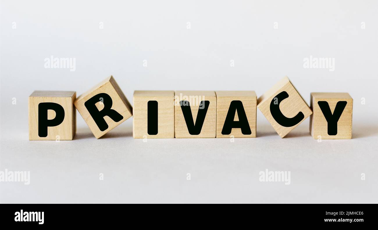 Word PRIVACY written on wood block and white background Stock Photo