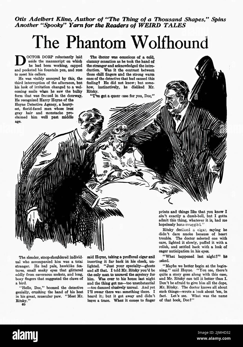 The Phantom Wolfhound, by Otis Adelbert Kline. Illustration from Weird Tales, June 1923 Stock Photo
