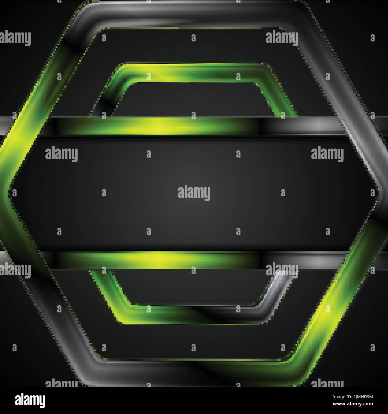 Black and green glossy hexagon tech drawing design. Vector illustration ...