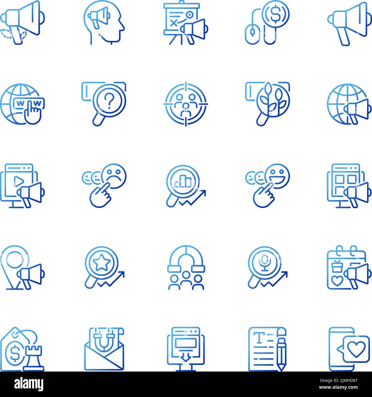 Feedback and marketing pixel perfect gradient linear vector icons set Stock Vector