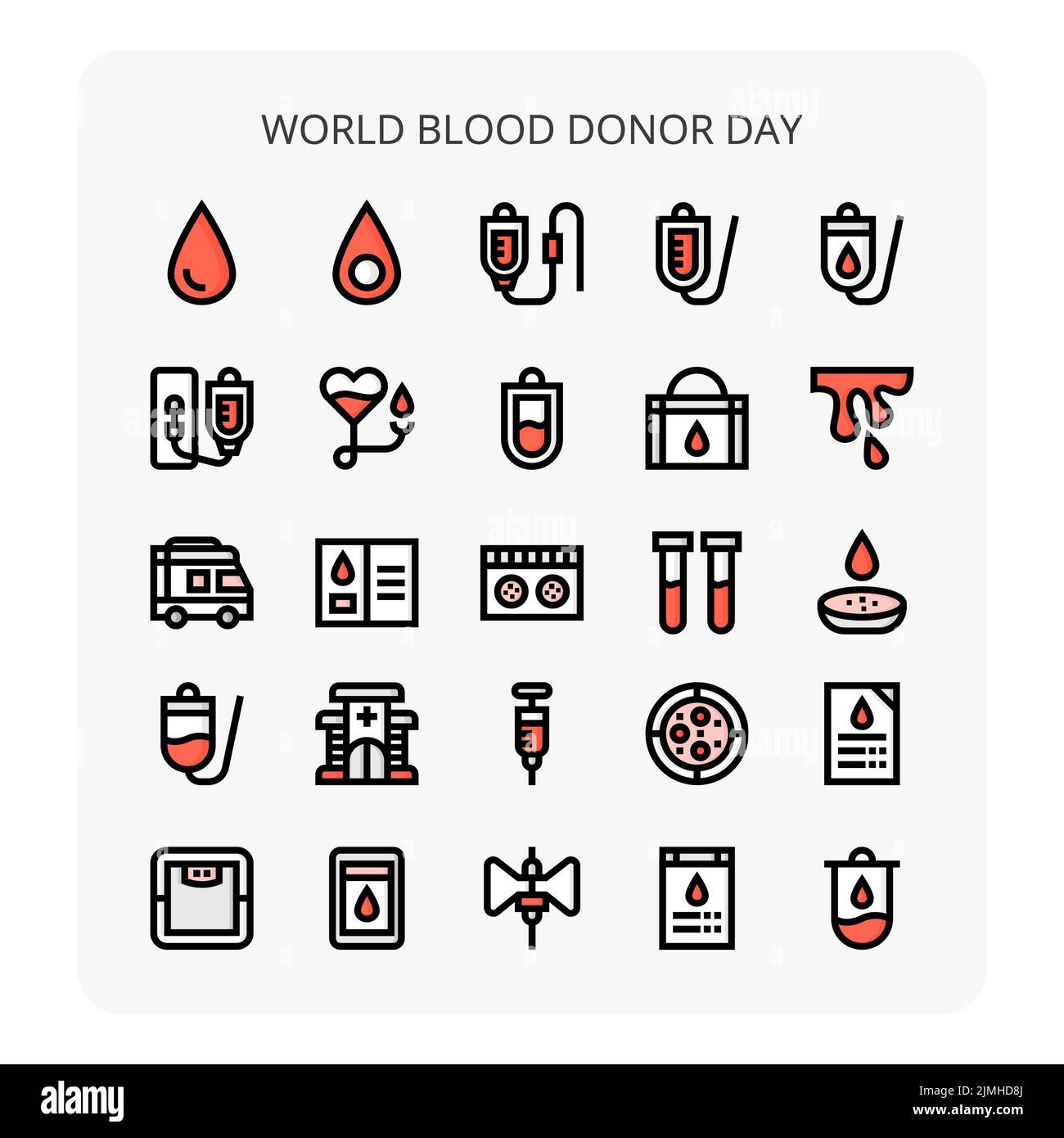 A set of outline icons for the World Blood Donor Day with a white ...