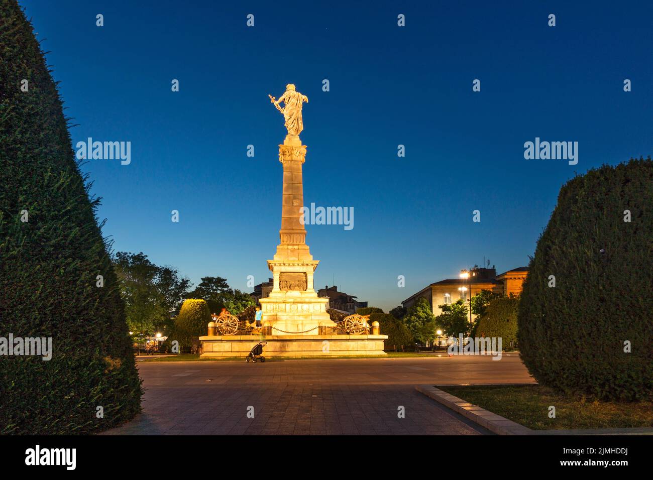 RUSE, BULGARIA -AUGUST 15, 2021: Sunset view of Freedom Square at the ...