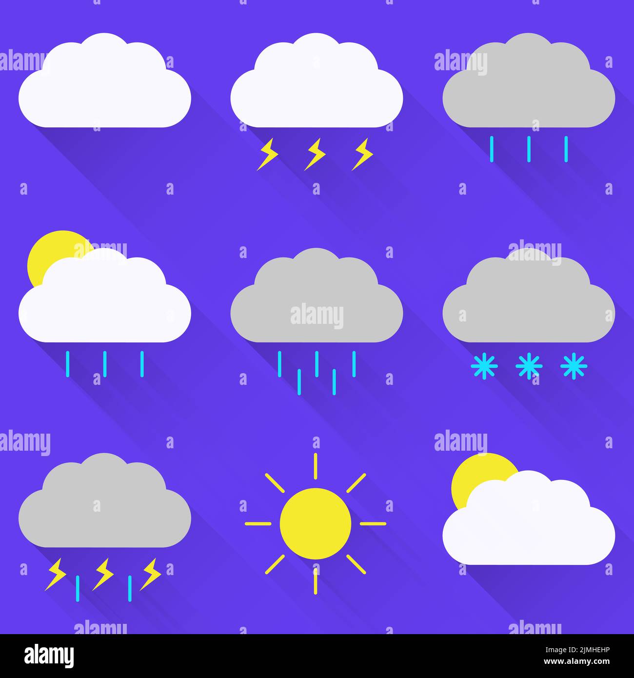Stylish flat simple icons with phenomena weather. Stock Vector